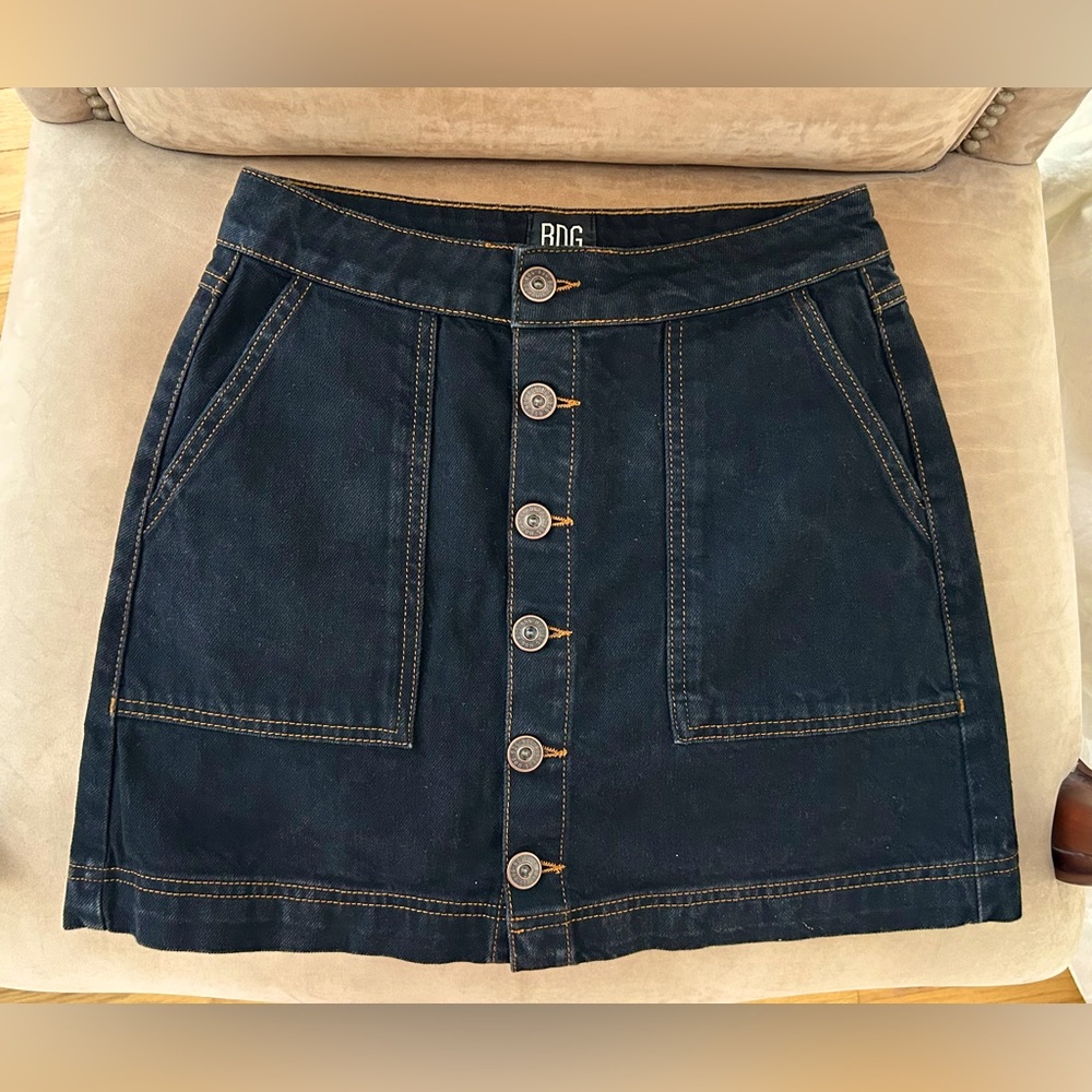 BDG Urban Outfitters Mini Denim Button Down Skirt in Black